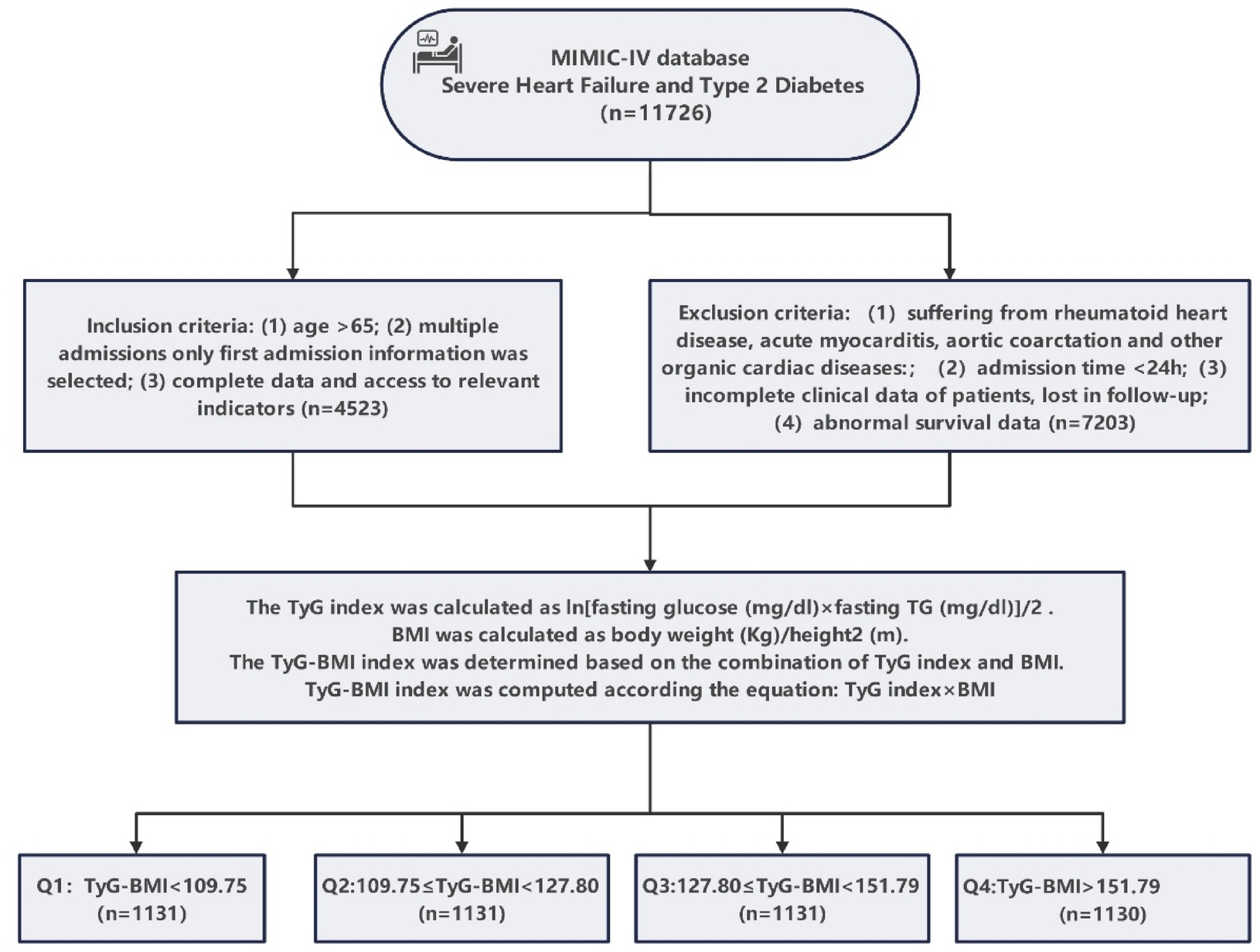 Association between triglyceride-glucose-body mass index and adverse prognosis in elderly patients with severe heart failure and type 2 diabetes: a retrospective study based on the MIMIC-IV database