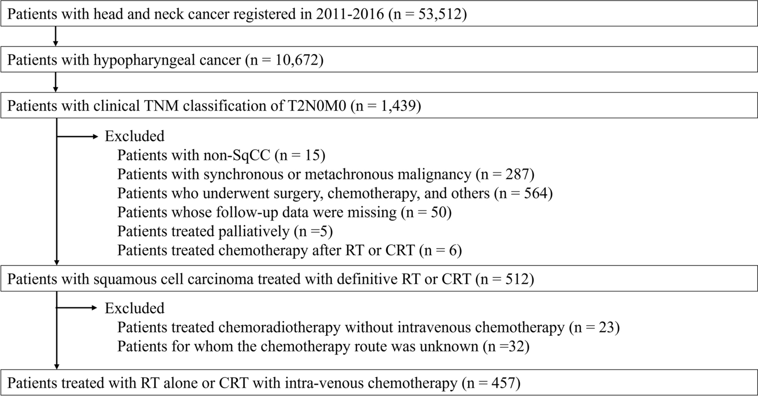 Radiotherapy with or without chemotherapy for T2N0 hypopharyngeal cancer: an analysis of the head and neck cancer registry of Japan
