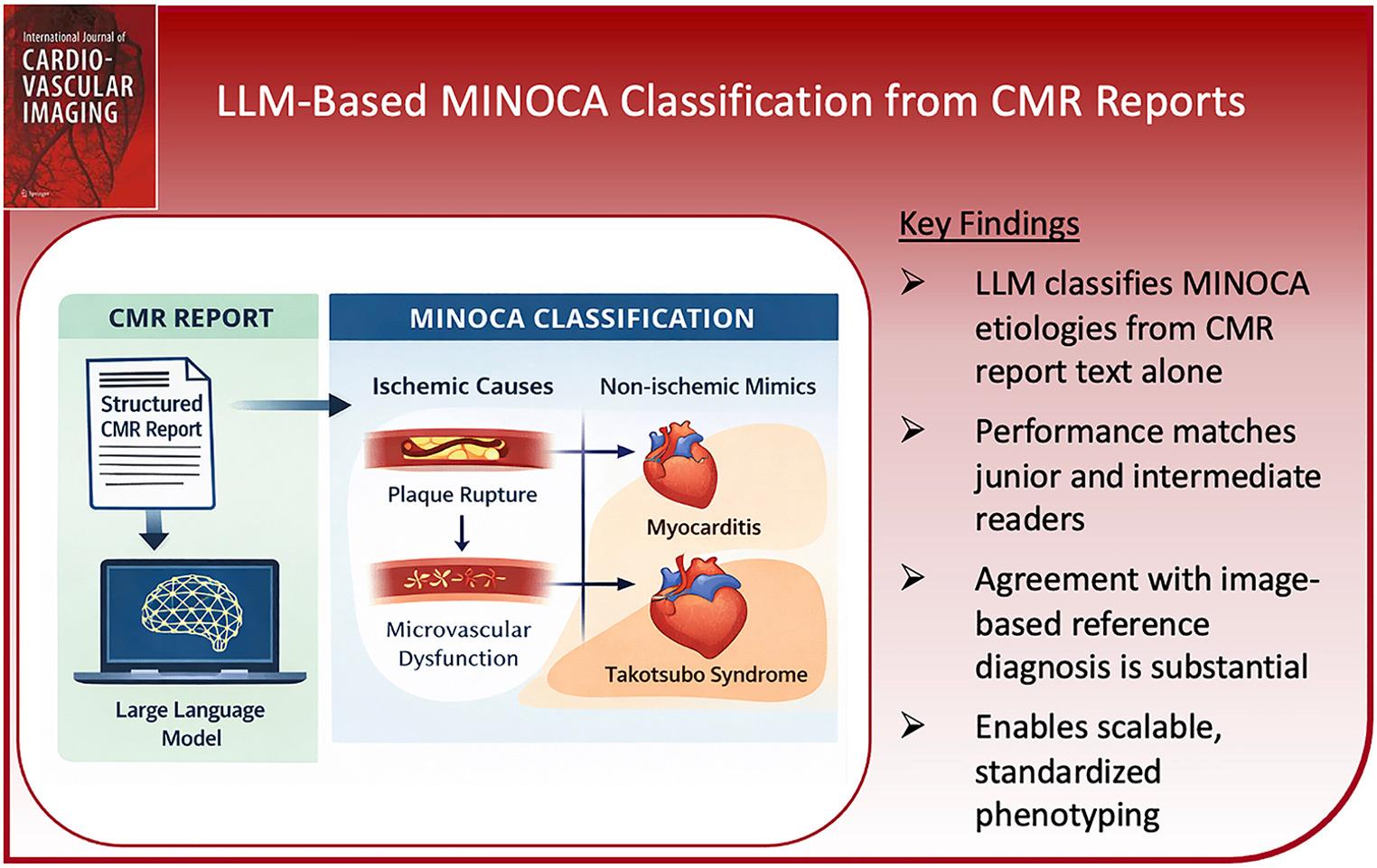 Etiologic classification of suspected MINOCA using cardiovascular magnetic resonance reports: a comparison of a large language model and human readers