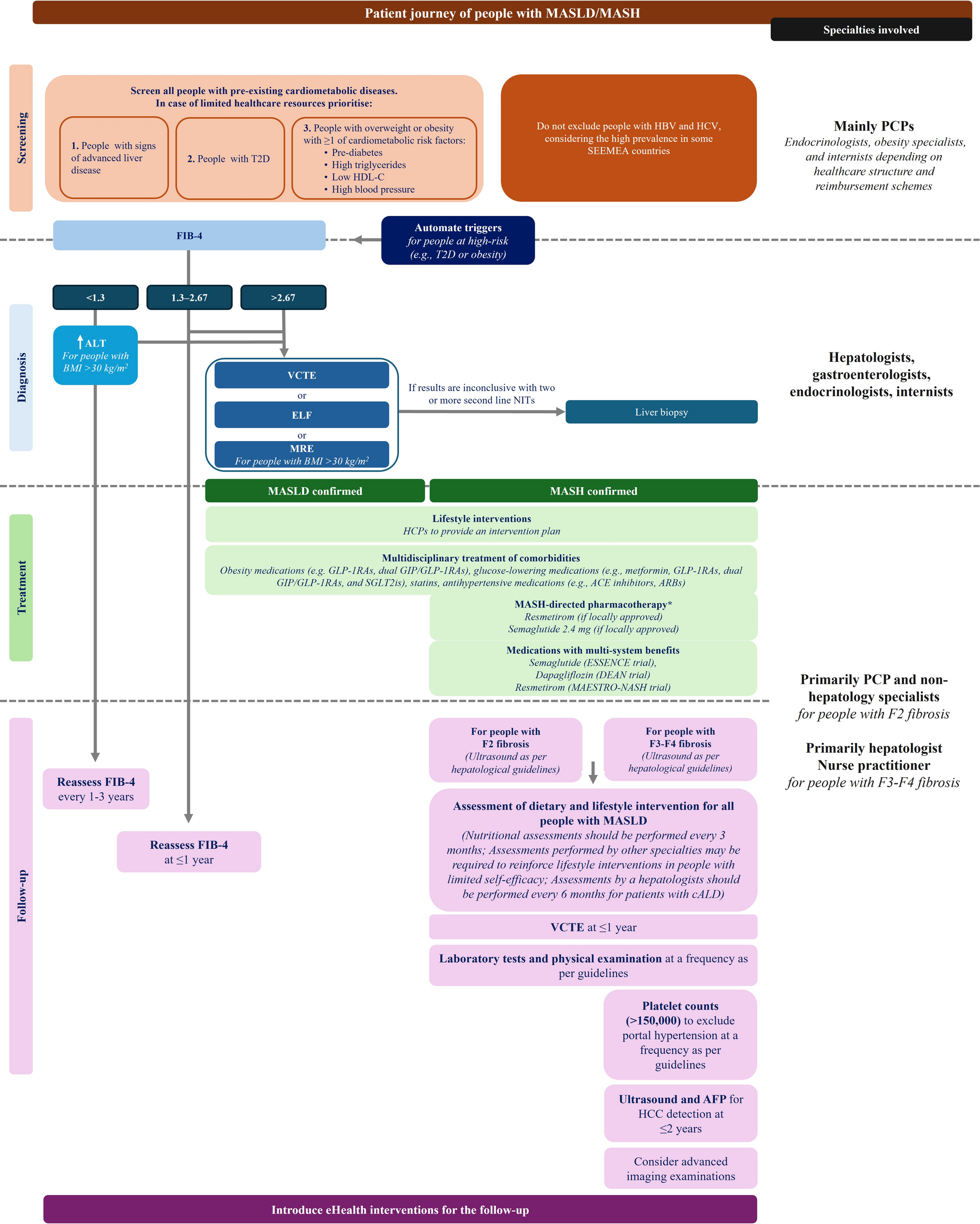 Overcoming the barriers in the screening, diagnosis, and follow-up of patients with metabolic dysfunction–associated steatotic liver disease (MASLD) and metabolic dysfunction–associated steatohepatitis (MASH)